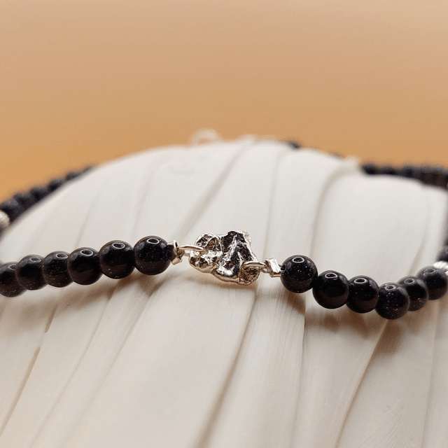 Sterling silver nugget bracelet with blue goldstone & sterling silver beads