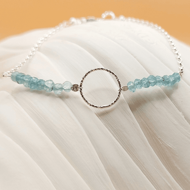 Sterling silver sparkly ring chain bracelet with Apatite and sterling silver beads