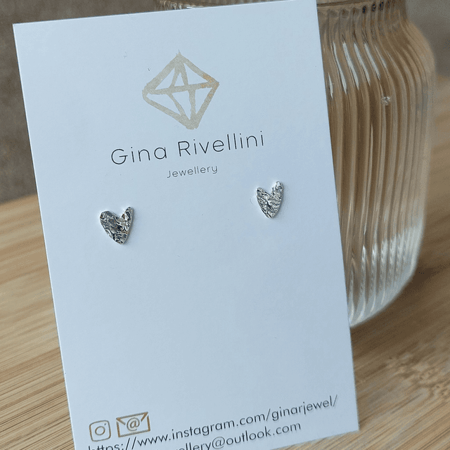 Sterling silver textured whimsical heart stud earrings 