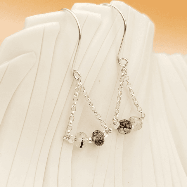 Sterling silver drop earrings with tourmalinated quartz gemstone beads