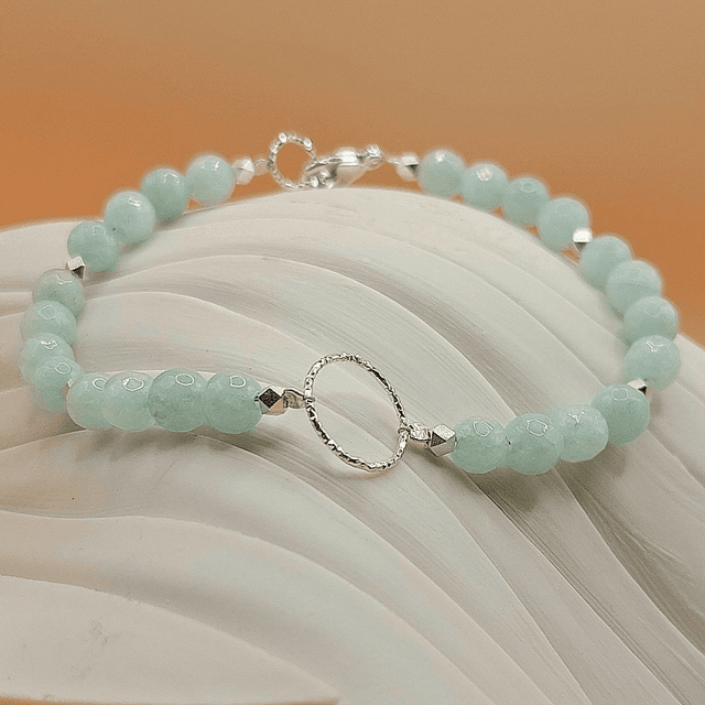 Sterling silver sparkly ring bracelet with blue Jade and sterling silver beads