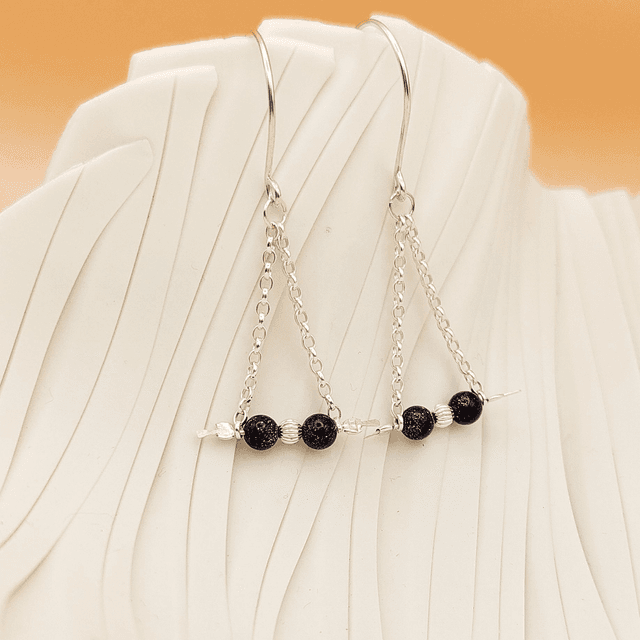 Sterling silver drop earrings with blue goldstone gemstone beads