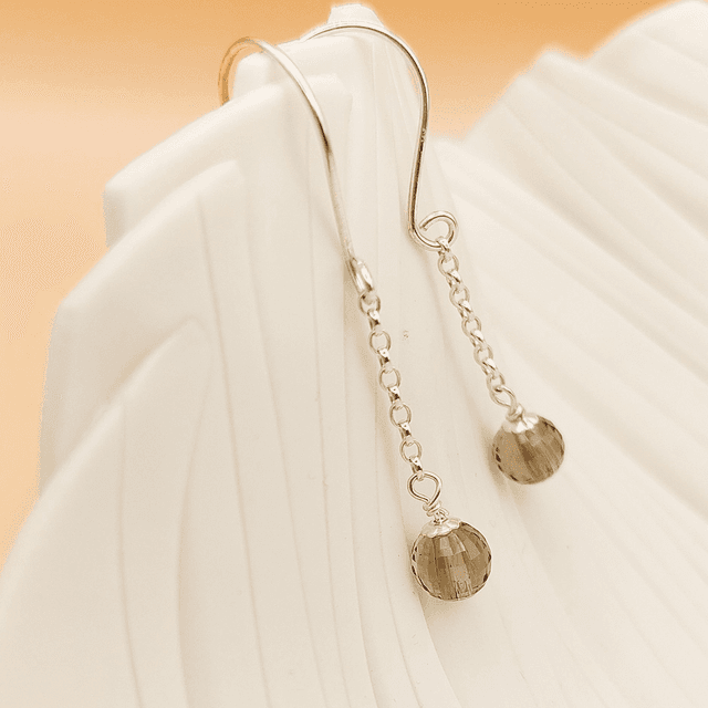 Sterling silver drop earrings with smoky quartz gemstone beads