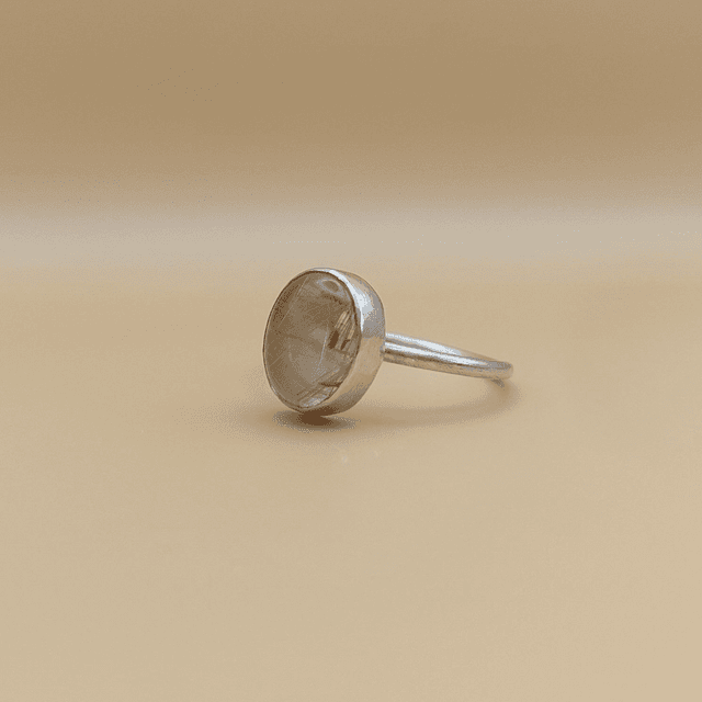 Simple rutilated quartz sterling silver ring (size M)