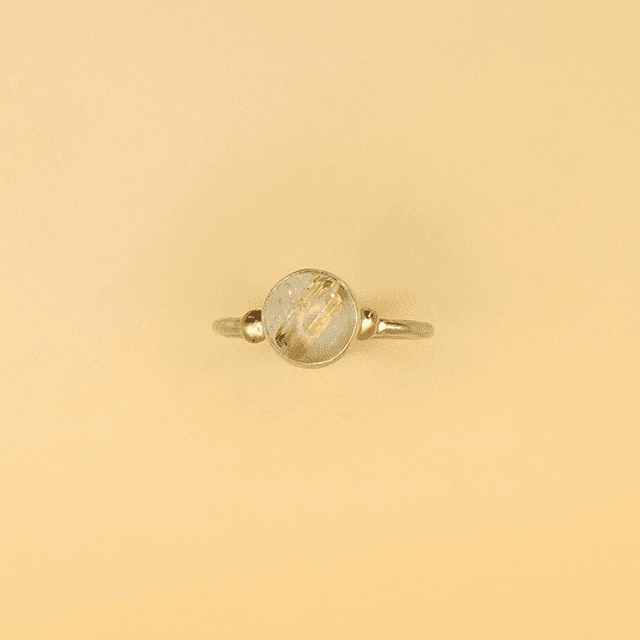 Rutilated quartz sterling silver ring with gold accents (size N)