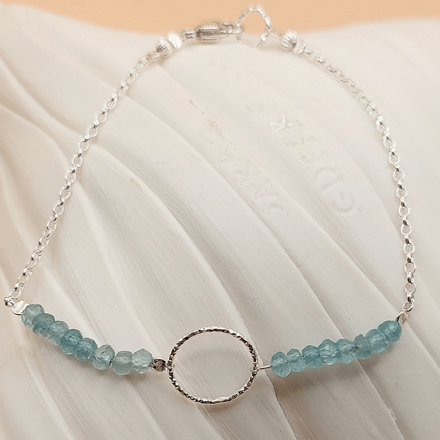 Sterling silver sparkly ring chain bracelet with Apatite and sterling silver beads