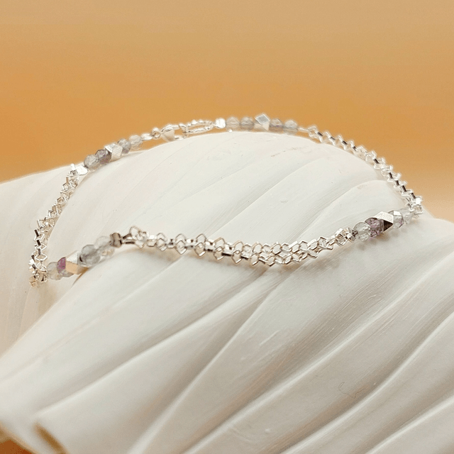 Sterling silver double chain bracelet with fluorite and sterling silver beads