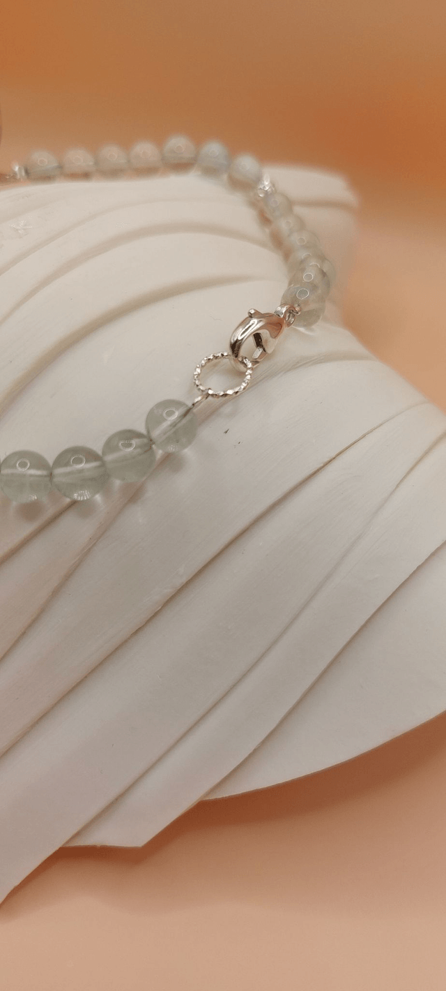Sterling silver hammered ring bracelet with fluorite beads
