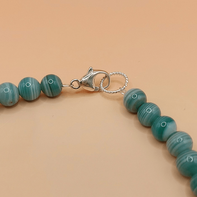 Lava (cream), striped agate and sterling silver beaded bracelet