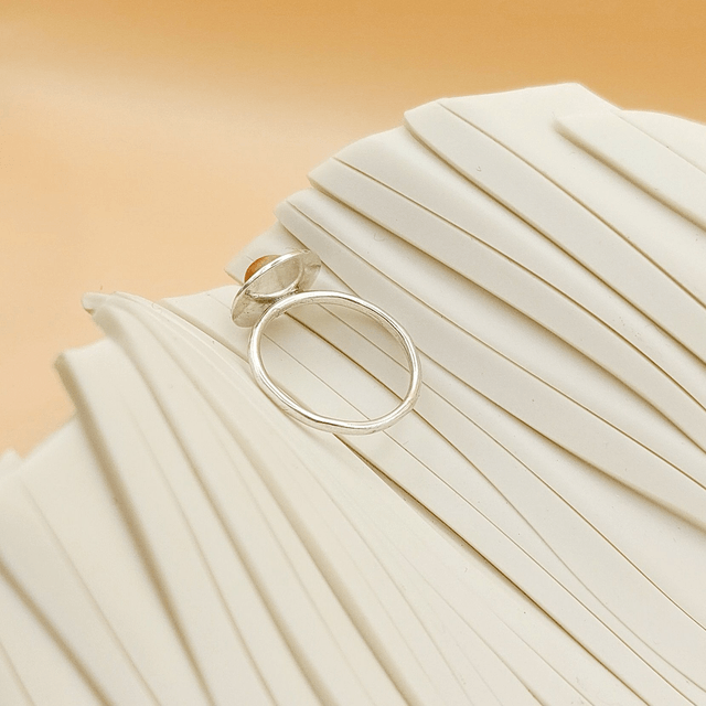 Sterling silver domed disc ring with peach moonstone