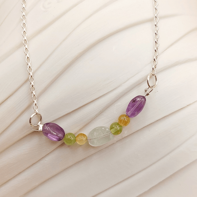 Sterling silver chain bracelet with Amethyst, Peridot, Citrine & Aquamarine beads