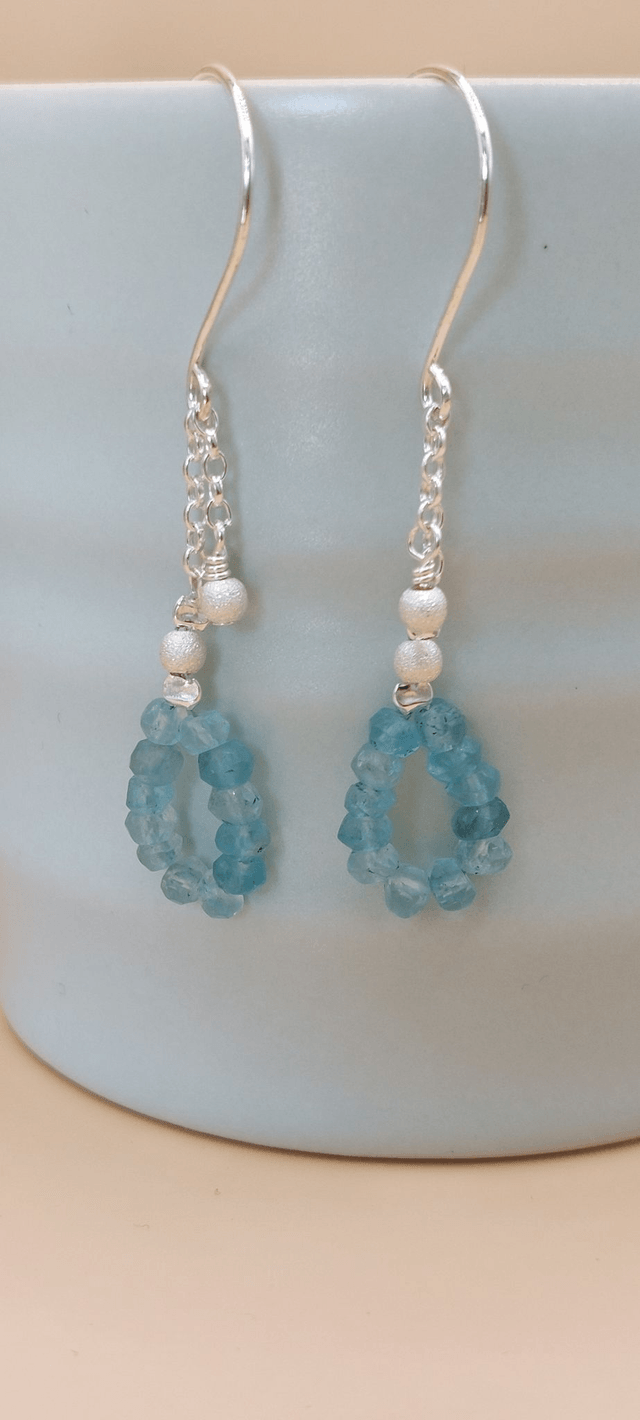 Teardrop sterling silver beaded drop earrings with apatite gemstone beads