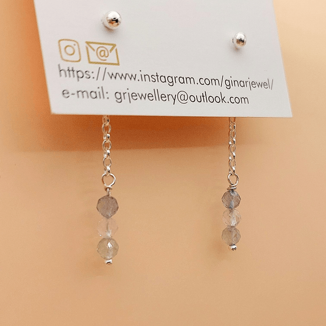 Sterling silver small stud with fluorite drop chain backs