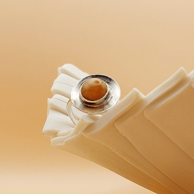 Sterling silver domed disc ring with peach moonstone
