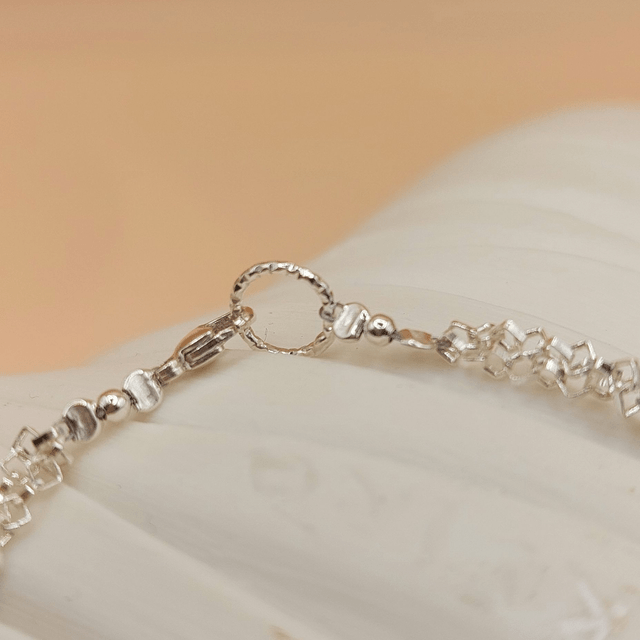Sterling silver sparkly ring double chain bracelet with Tourmaline