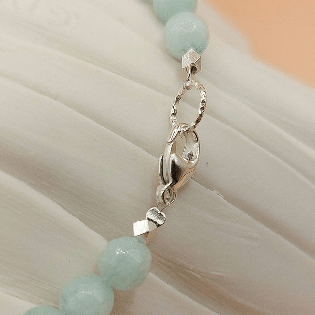Sterling silver sparkly ring bracelet with blue Jade and sterling silver beads