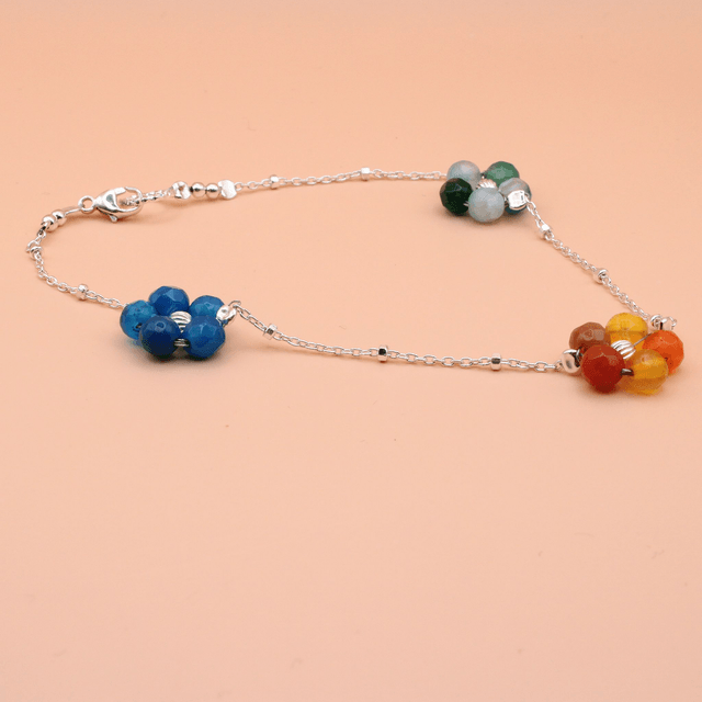 Sterling silver and agate flower bracelet