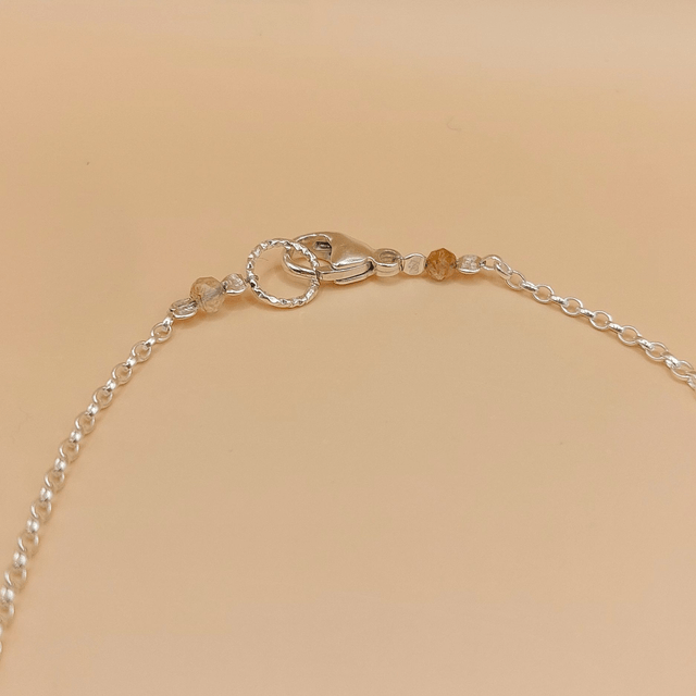 Sterling silver triple textured ring and rutilated quartz bead bracelet