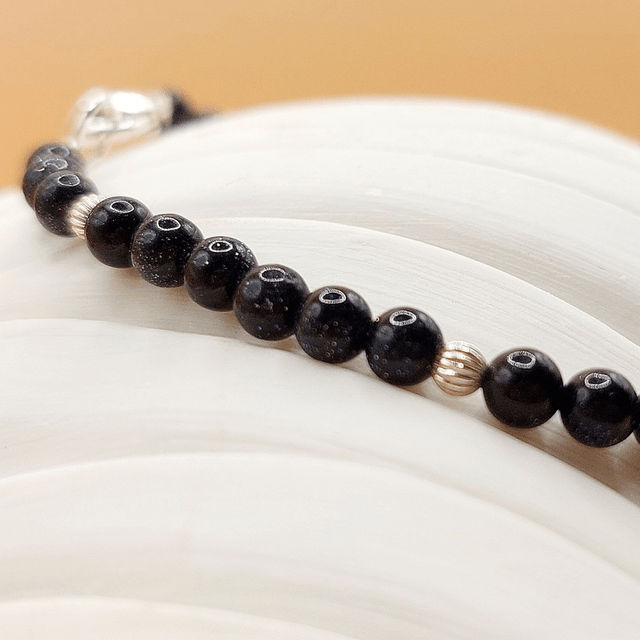 Sterling silver nugget bracelet with blue goldstone & sterling silver beads