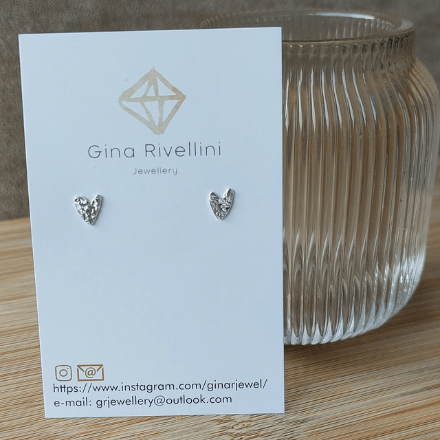 Sterling silver textured whimsical heart stud earrings