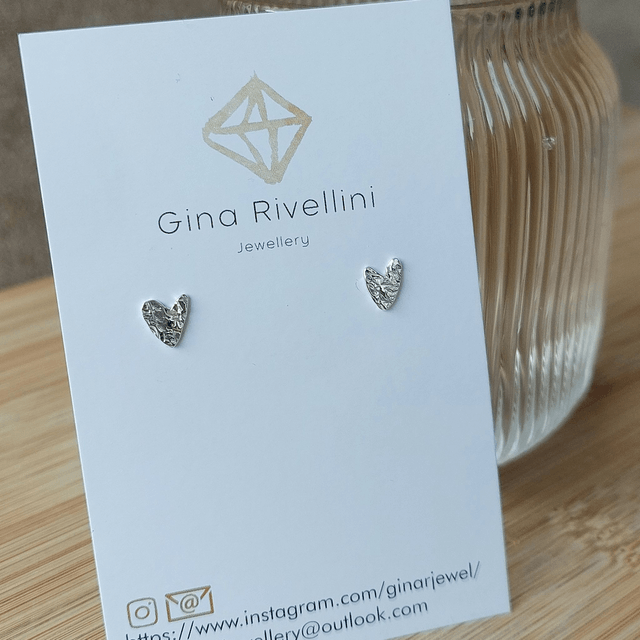 Sterling silver textured whimsical heart stud earrings