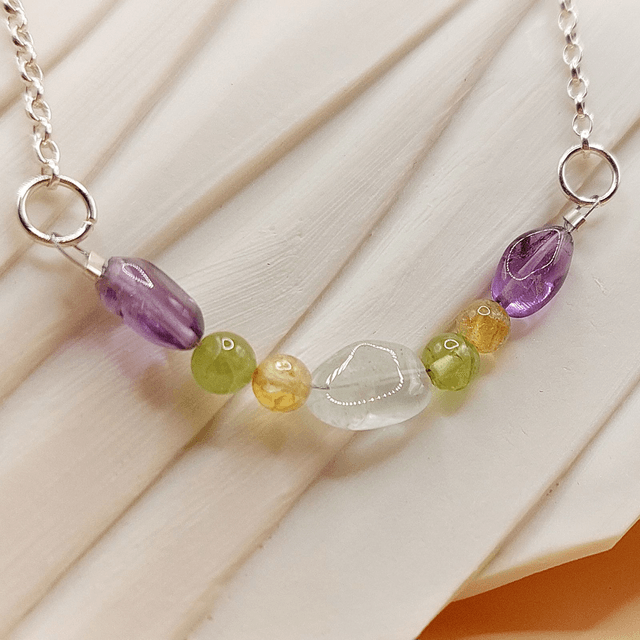 Sterling silver chain bracelet with Amethyst, Peridot, Citrine & Aquamarine beads