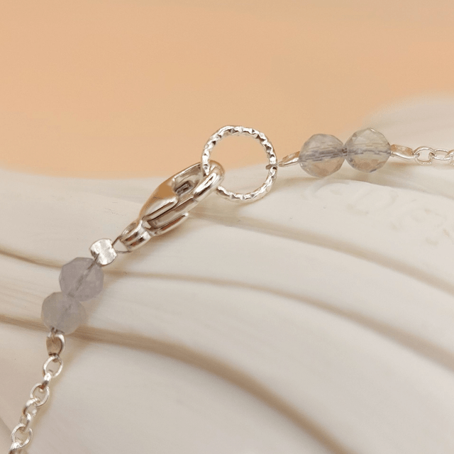 Sterling silver single chain bracelet with fluorite beads