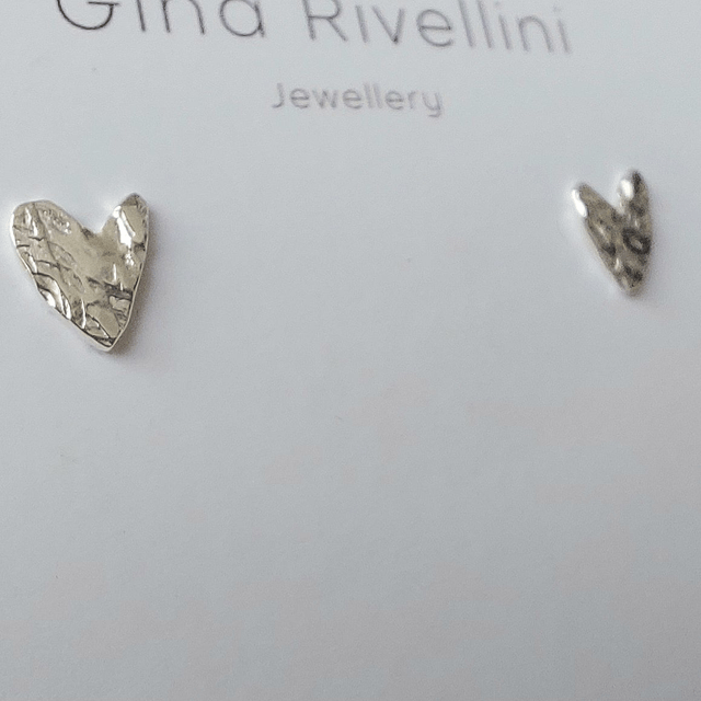 Sterling silver textured whimsical heart stud earrings