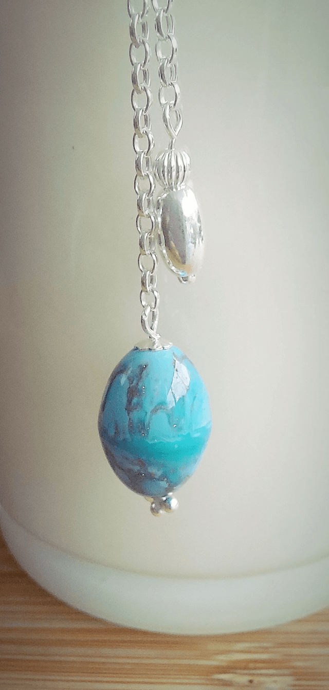 Preciosa blue glass bead sterling silver drop earrings