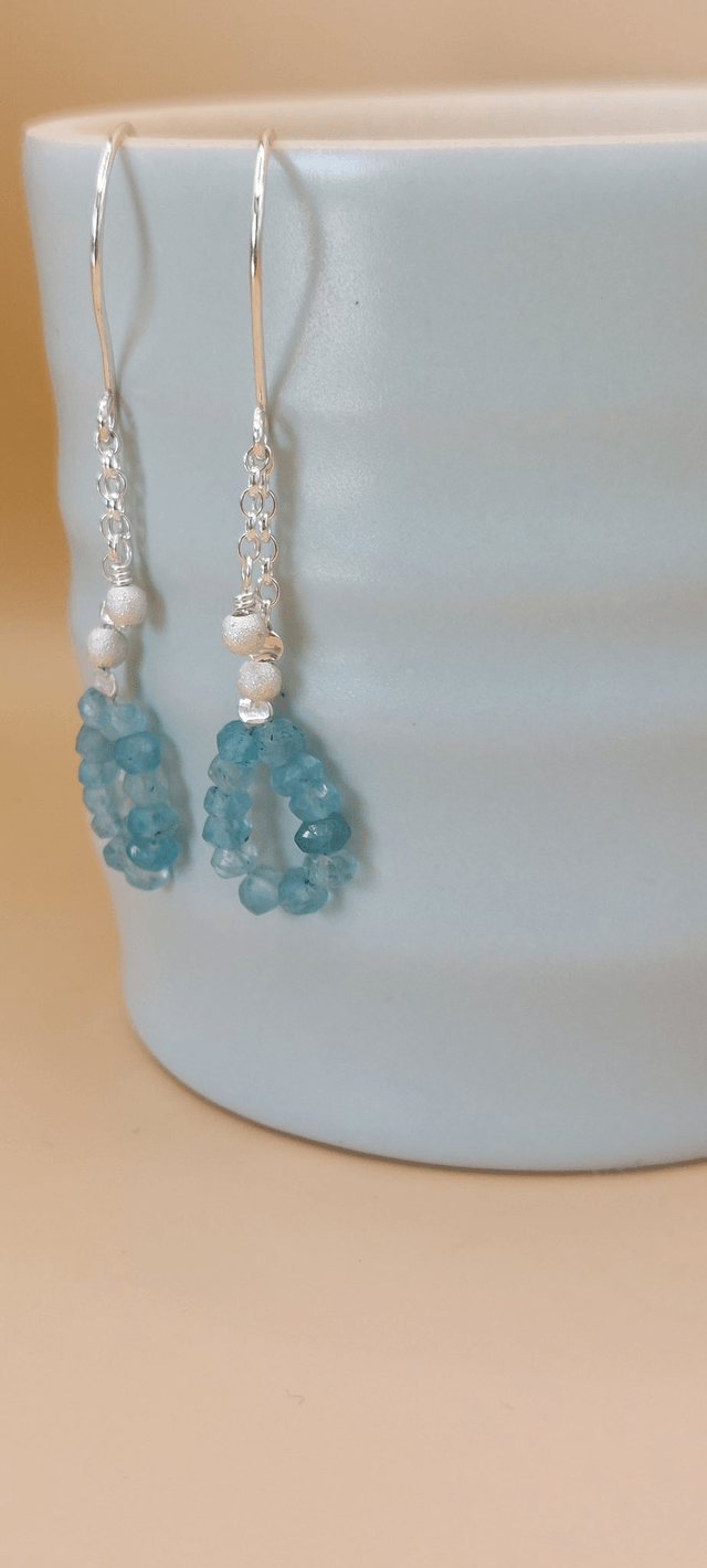 Teardrop sterling silver beaded drop earrings with apatite gemstone beads