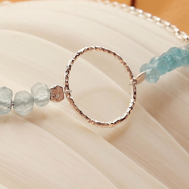 Sterling silver sparkly ring chain bracelet with Apatite and sterling silver beads