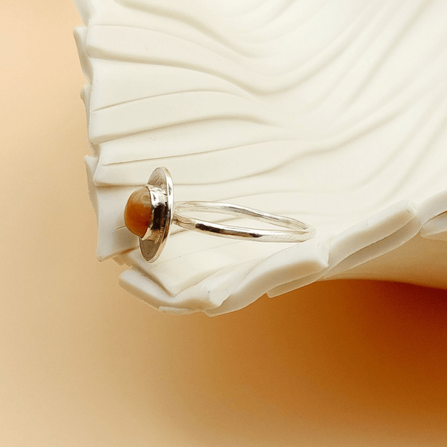 Sterling silver domed disc ring with peach moonstone