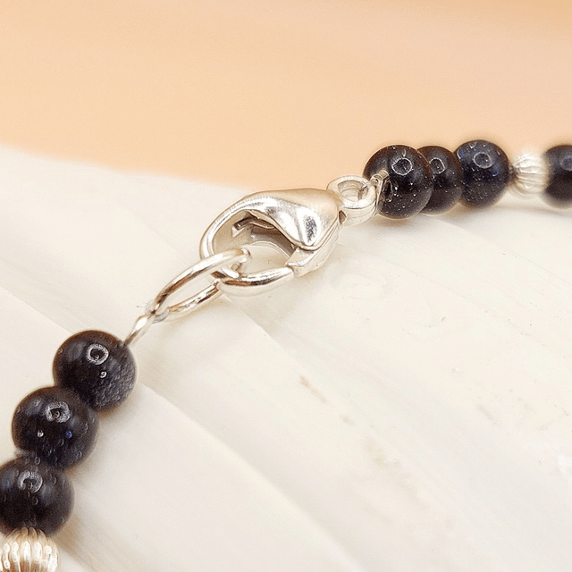 Sterling silver nugget bracelet with blue goldstone & sterling silver beads