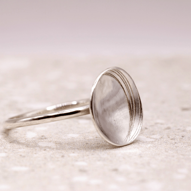 Sterling silver lined dome disc ring (size N)