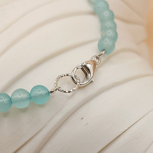 Blue agate and sterling silver beaded bracelet
