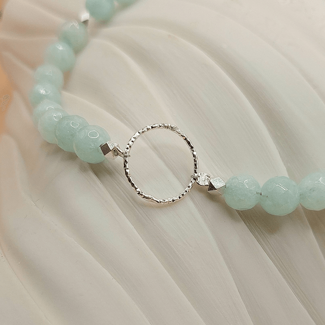 Sterling silver sparkly ring bracelet with blue Jade and sterling silver beads
