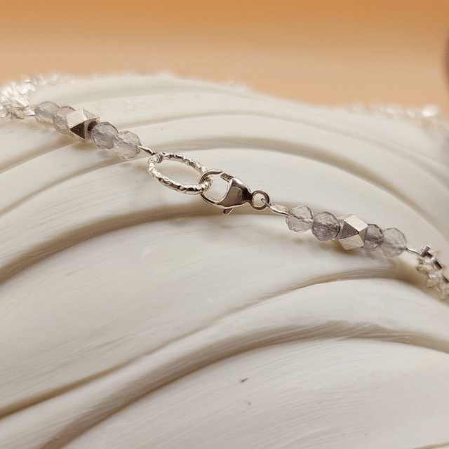 Sterling silver double chain bracelet with fluorite and sterling silver beads