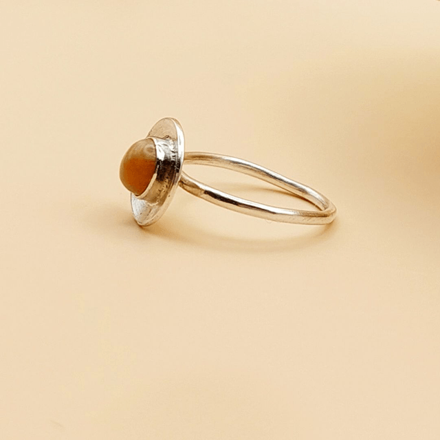 Sterling silver domed disc ring with peach moonstone