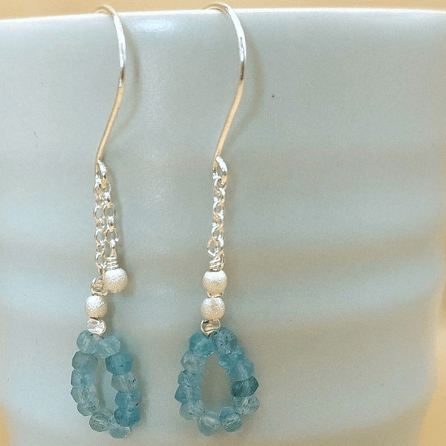 Teardrop sterling silver beaded drop earrings with apatite gemstone beads