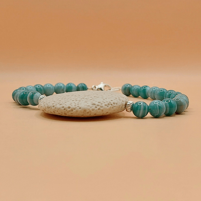 Lava (cream), striped agate and sterling silver beaded bracelet