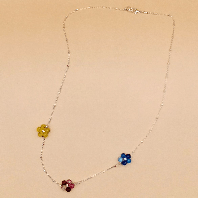 Sterling silver and agate flower necklace