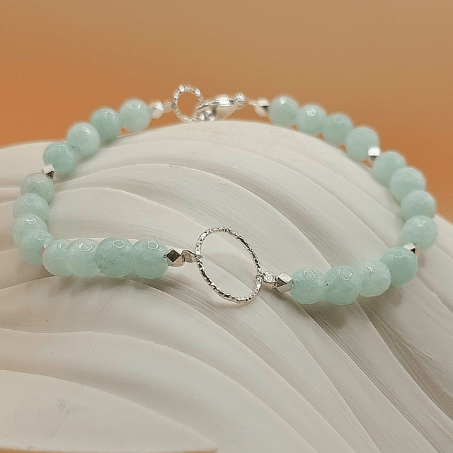 Sterling silver sparkly ring bracelet with blue Jade and sterling silver beads
