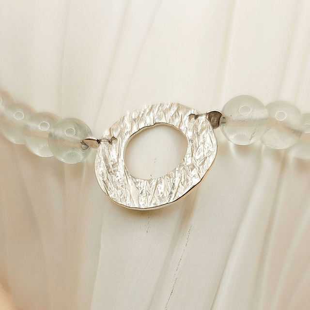 Sterling silver hammered ring bracelet with fluorite beads
