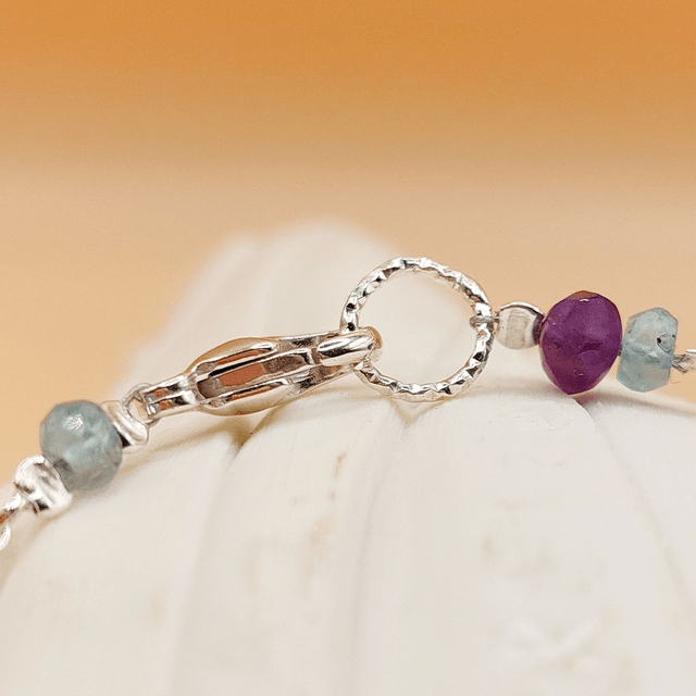 Sterling silver, amethyst and apatite beaded chain bracelet