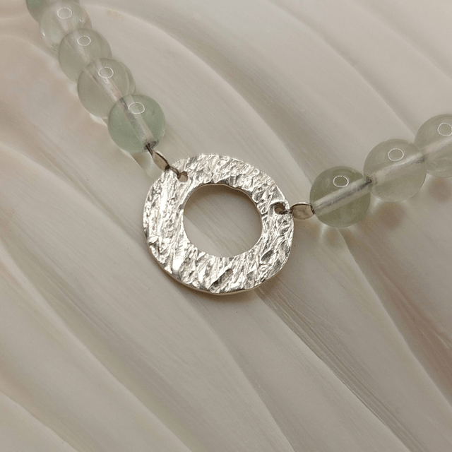 Sterling silver hammered ring bracelet with fluorite beads