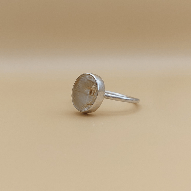Simple rutilated quartz sterling silver ring (size M)