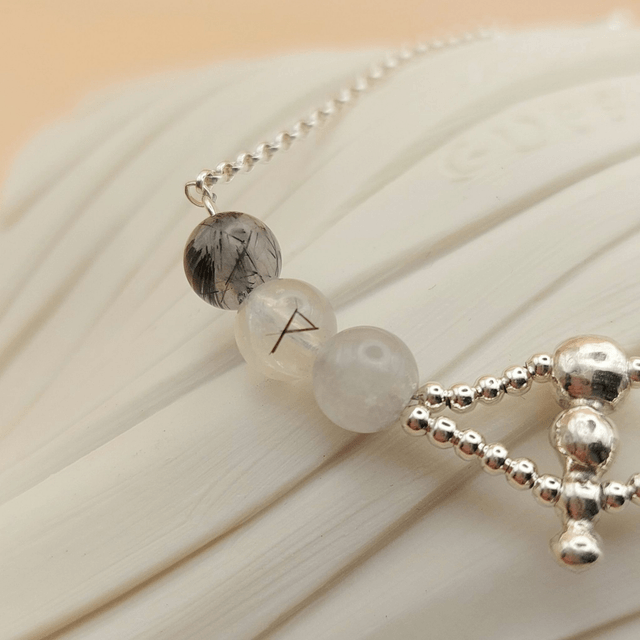 Sterling silver 3 ball silver accent with tourmalinated quartz bracelet