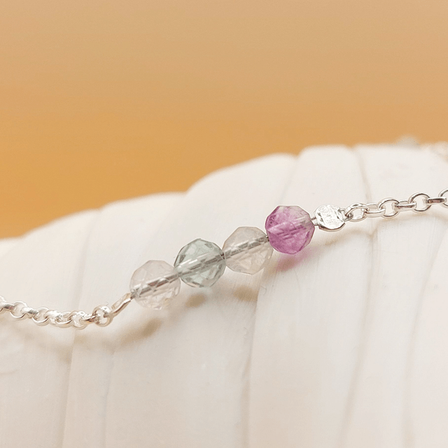 Sterling silver single chain bracelet with fluorite beads