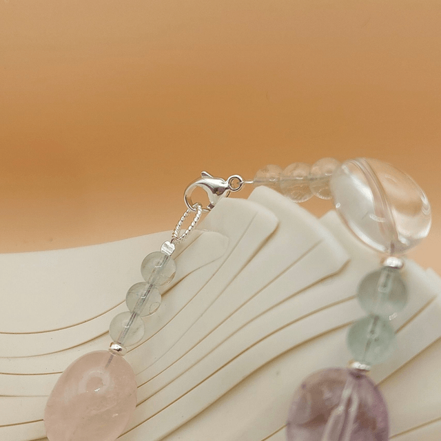 Multi coloured bracelet with quartz, tourmaline and sterling silver beads