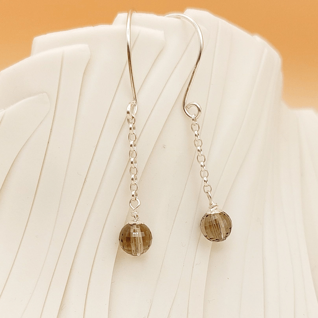 Sterling silver drop earrings with smoky quartz gemstone beads